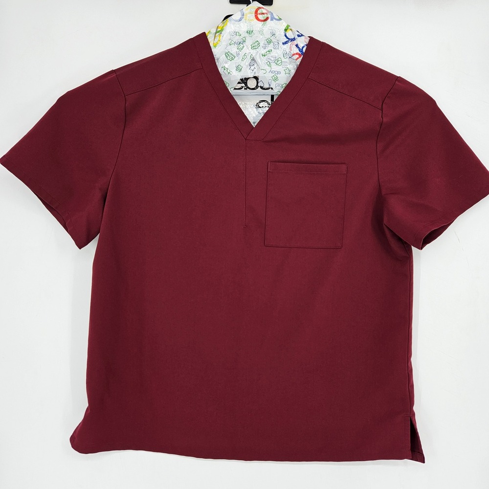 Fabletics Scrub Top Mens XL Helix Marron Burgundy Short Sleeve Uniforms